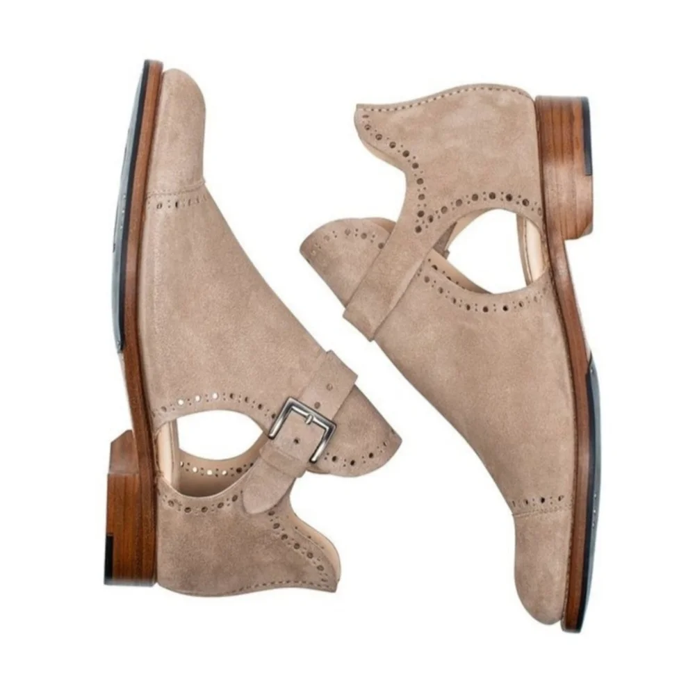 The Office of Angela Scott, Mr Ed Cutout Suede Booties, Beige, Womens, 7.5 37.5 - Picture 2 of 6